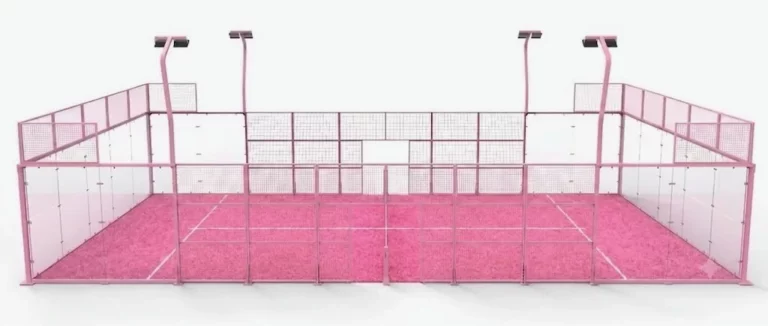 Rendu 3D du court de padel panoramique rose de la Villa Perchée