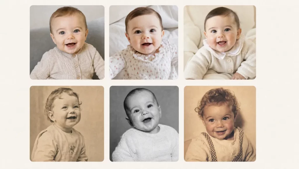 Trombinoscope de photos de bébés pour un jeu de cousinade : qui est qui ?